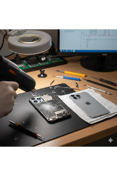 IPhone 16 Plus Back Glass Replacement Showing Rear Panel Repair With Genuine Apple Parts.