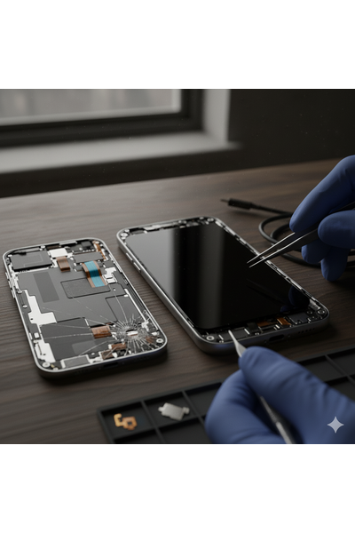 IPhone 16 Plus Display Replacement Showing New Screen Installation On Apple Smartphone.