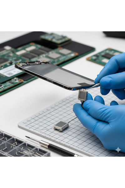 iPhone 16 Plus Ear Speaker Replacement Service Showing Technician Replacing Faulty Earpiece Component With Genuine Apple Parts.