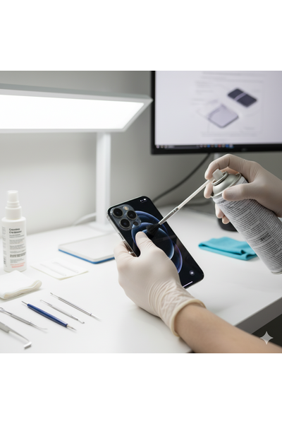 IPhone 16 Pro Cleaning Service Showing Professional Technician Carefully Cleaning The Device To Restore Shine And Performance.